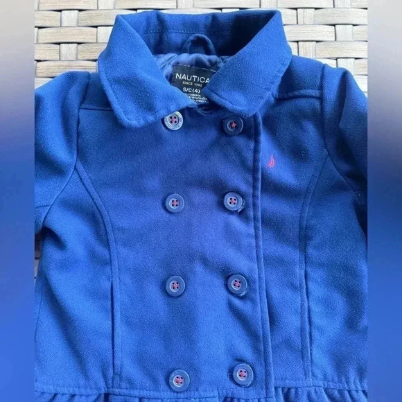 Nautica‎ Double Breasted Peacoat Full Zip Little Girls’ Size 4 Blue/Red Striped - Picture 3 of 9